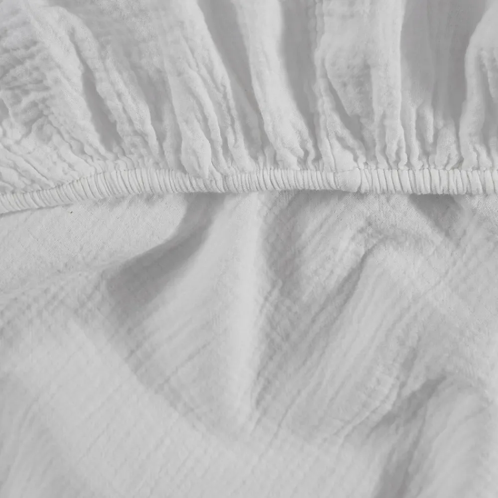 Drap housse en gaze de coton bonnet 30 cm Blanc 80x200 cm LOFT>Sensei Maison Online