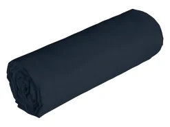 Vente-unique Drap housse en lin et coton 57 fils/cm² - 140 x 190 cm - Bonnet 30 cm - Bleu nuit - AURELLE* Drap Housse|Drap Housse