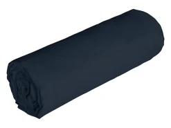 Vente-unique Drap housse en lin et coton 57 fils/cm² - 140 x 190 cm - Bonnet 30 cm - Bleu nuit - AURELLE* Drap Housse|Drap Housse