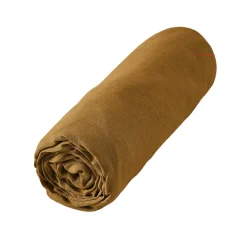 Drap Housse en Lin Lavé 140 x 190 cm Caramel>Eden Outlet