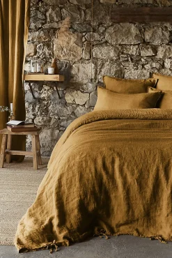 Drap Housse en Lin Lavé 140 x 190 cm Caramel>Eden Outlet