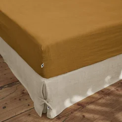 Drap Housse en Lin Lavé 140 x 190 cm Caramel><noscript><img width=