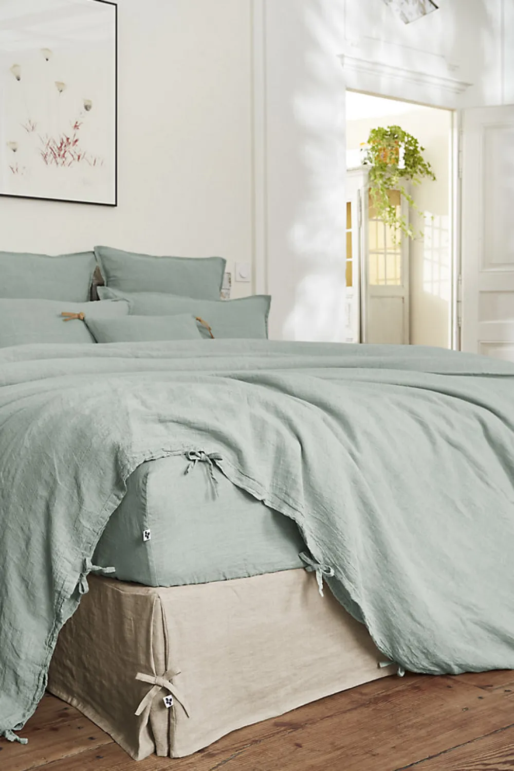 Drap Housse en Lin Lavé 140 x 190 cm Caramel>Eden Outlet