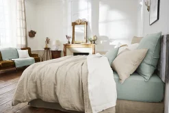 Drap Housse en Lin Lavé 140 x 190 cm Caramel><noscript><img width=