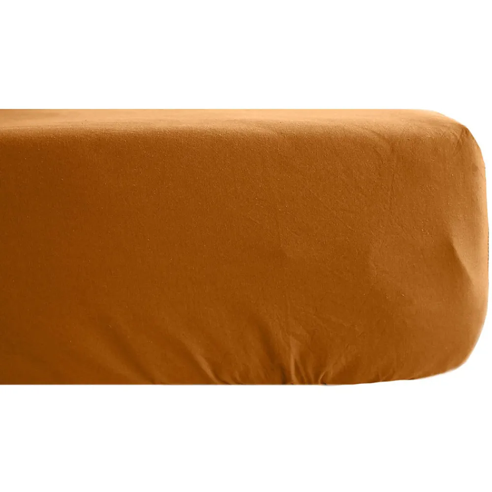 Drap housse en lin lavé froissé 140x190 cm SONATE orange Terre Cuite>Linnea Hot