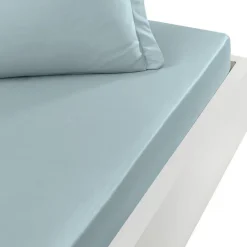 Drap housse en percale de coton bonnet 30 cm Bleu Arctic 140x200 cm SOFT PERCALE>Sensei Maison