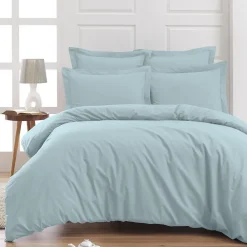 Drap housse en percale de coton bonnet 30 cm Bleu Arctic 140x200 cm SOFT PERCALE>Sensei Maison
