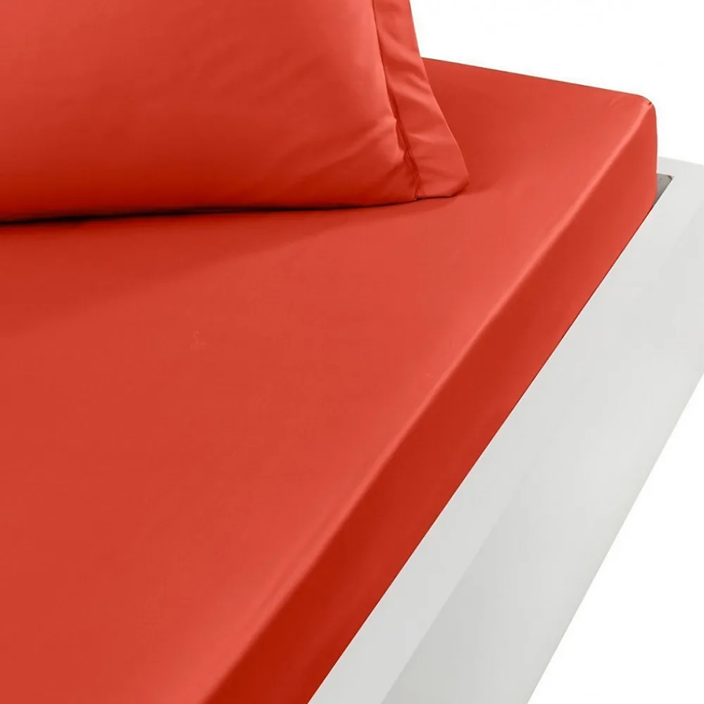 Drap housse en percale de coton bonnet 30 cm Terracota 160x200 cm SOFT PERCALE>Sensei Maison Online