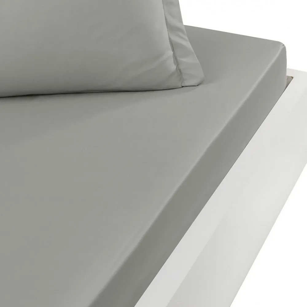 Drap housse en percale de coton bonnet 30 cm Gris Perle 140x190 cm SOFT PERCALE>Sensei Maison Best