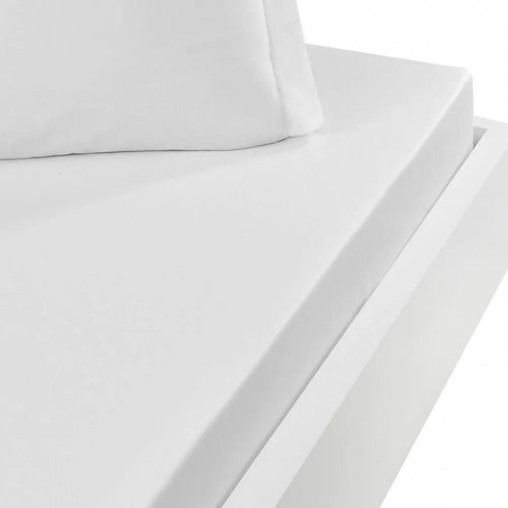 Drap housse en percale de coton bonnet 30 cm Blanc 200x200 cm SOFT PERCALE>Sensei Maison