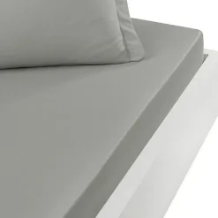 Drap housse en percale de coton bonnet 30 cm Gris Perle 90x190 cm SOFT PERCALE>Sensei Maison