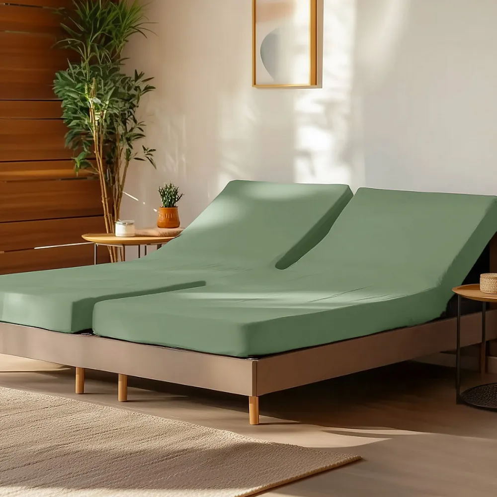 Drap housse en percale de coton pour lit articulé Sauge 140x190 cm SOFT PERCALE>Sensei Maison Best