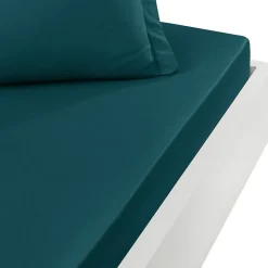 Drap housse en percale de coton bonnet 30 cm Petrol 160x200 cm SOFT PERCALE>Sensei Maison Online