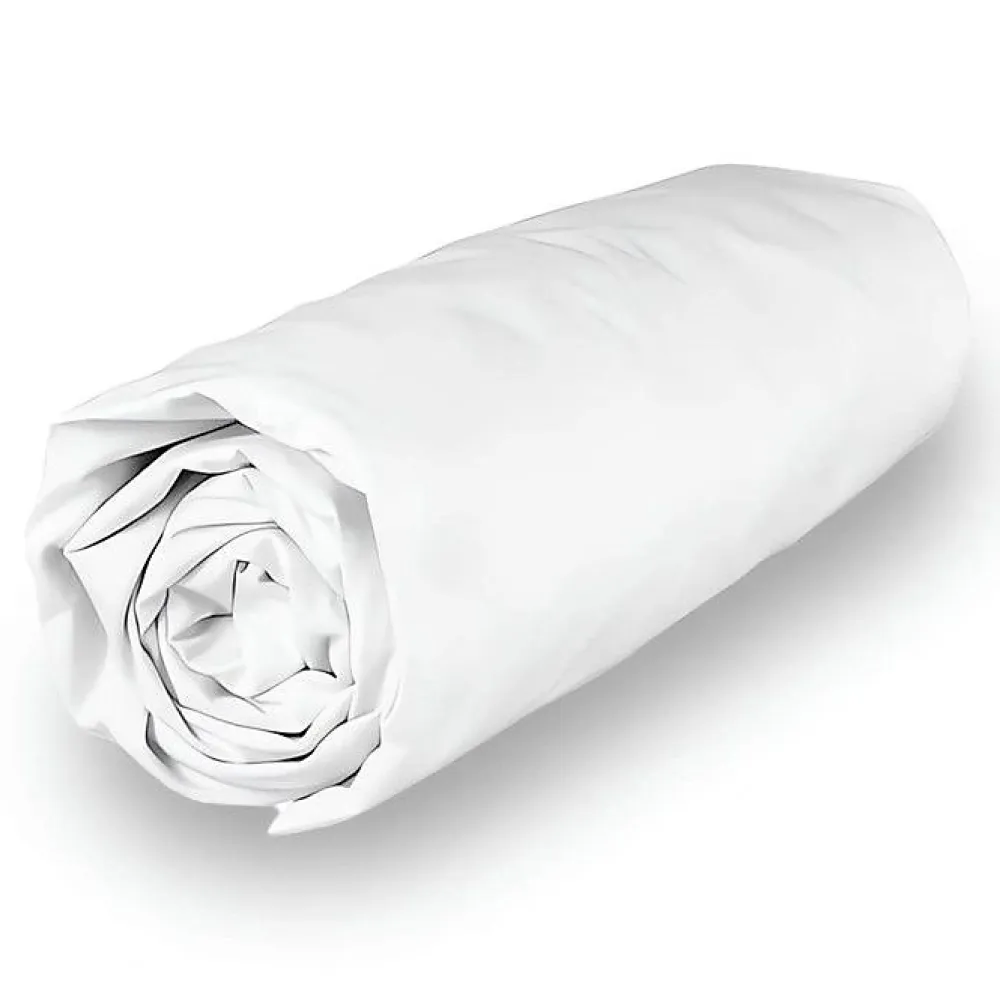 Drap housse en polycoton 160x200 cm PERCALE blanc, par>Soleil D'Ocre Discount