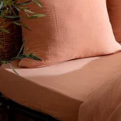 Atmosphera Créateur D'Intérieur Drap housse Flora gaze de coton rose 160x200cm - Atmosphera* Boutis, Couvre-Lit, Édredon