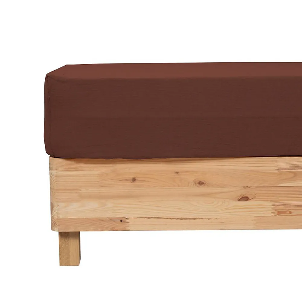 Drap housse Flora gaze de coton marron 140x190cm - Atmosphera>Atmosphera Créateur D'Intérieur Online