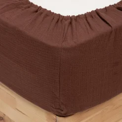 Drap housse Flora gaze de coton marron 140x190cm - Atmosphera><noscript><img width=