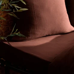 Drap housse Flora gaze de coton marron 160x200cm - Atmosphera>Atmosphera Créateur D'Intérieur