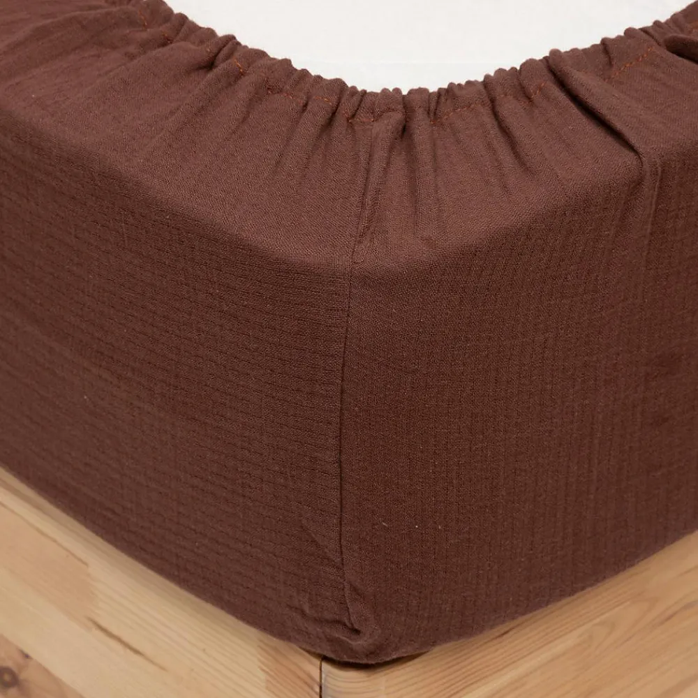 Drap housse Flora gaze de coton marron 160x200cm - Atmosphera>Atmosphera Créateur D'Intérieur