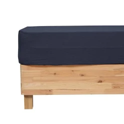 Drap housse Flora gaze de coton bleu 160x200cm - Atmosphera>Atmosphera Créateur D'Intérieur