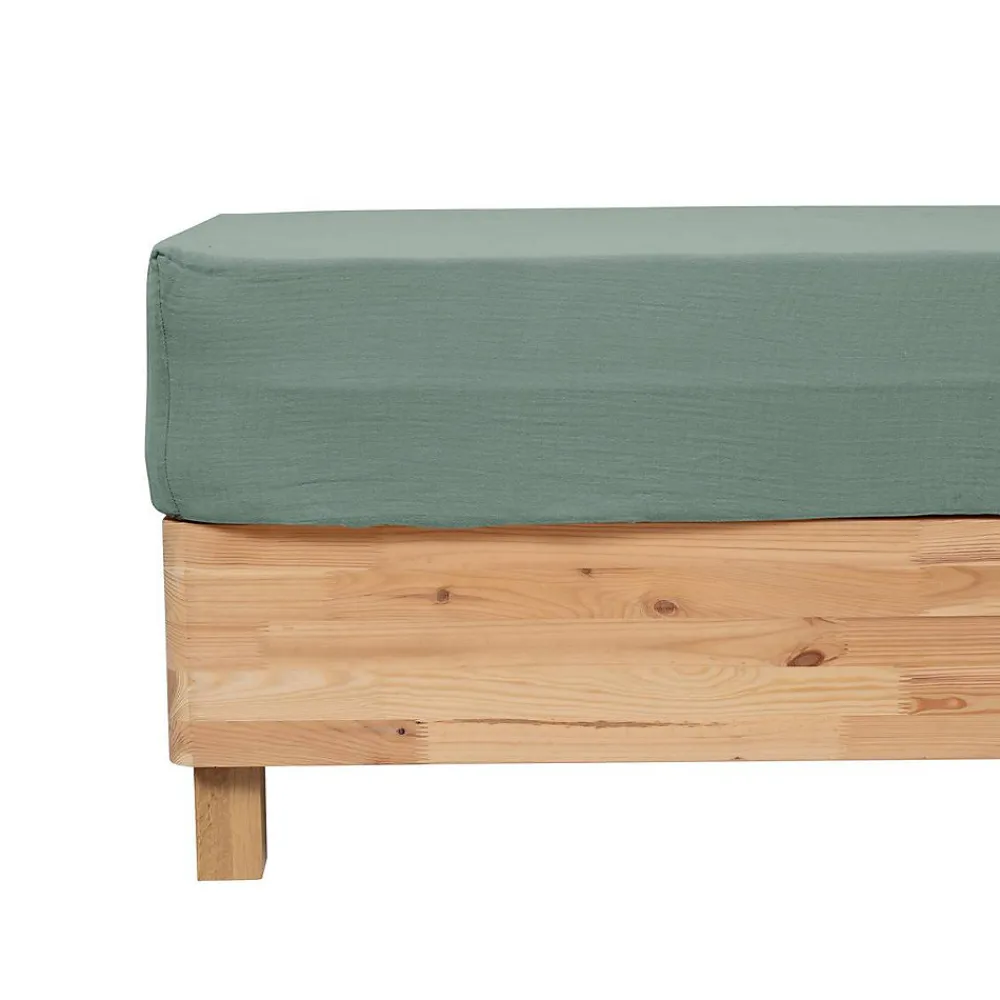 Drap housse Flora gaze de coton vert céladon 160x200cm - Atmosphera>Atmosphera Créateur D'Intérieur Hot