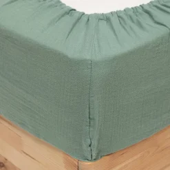 Drap housse Flora gaze de coton vert céladon 160x200cm - Atmosphera><noscript><img width=