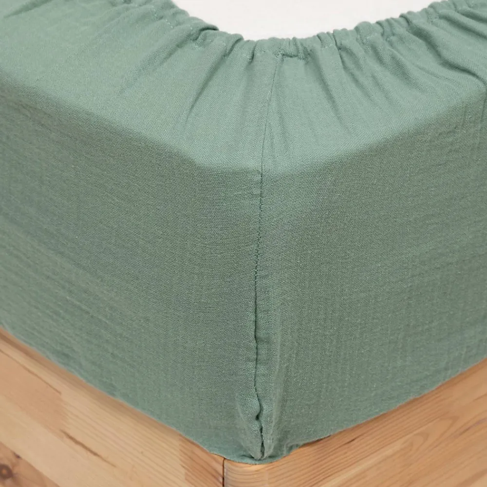 Drap housse Flora gaze de coton vert céladon 160x200cm - Atmosphera>Atmosphera Créateur D'Intérieur Hot
