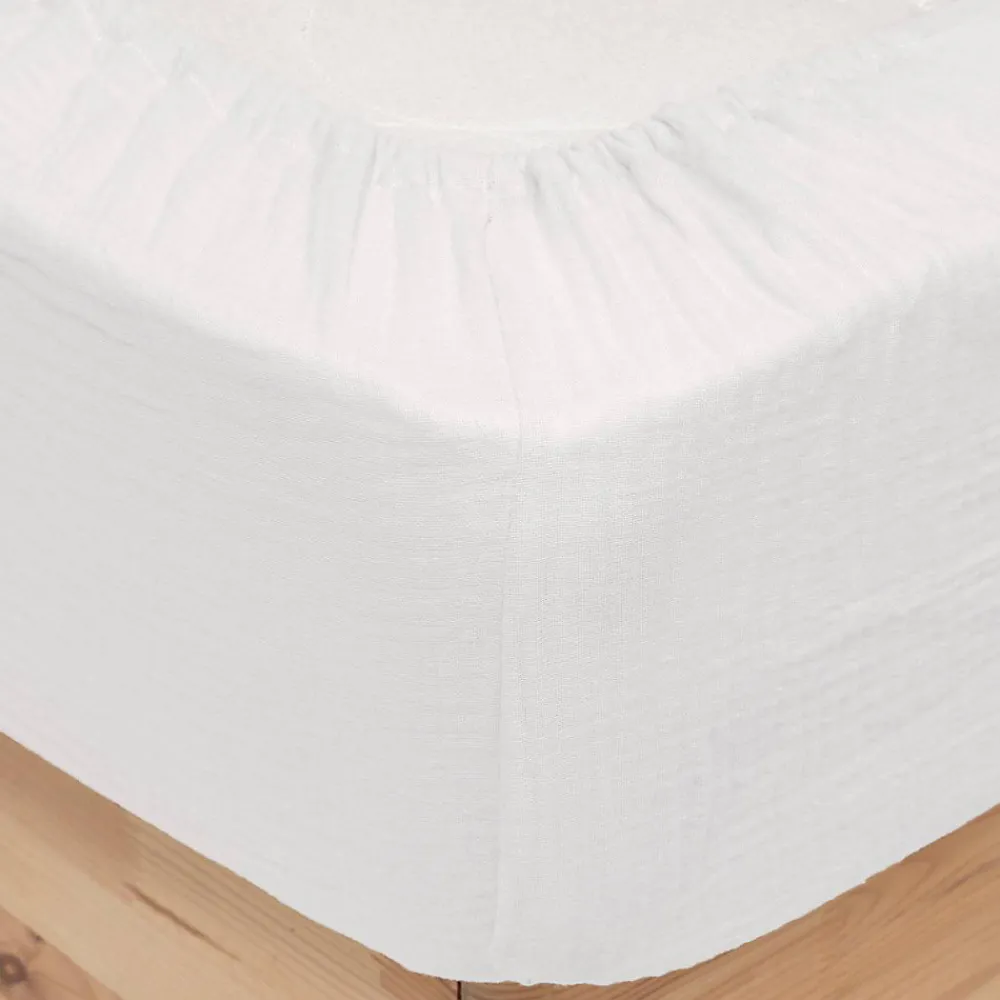 Drap housse Flora gaze de coton blanc 140x190cm - Atmosphera>Atmosphera Créateur D'Intérieur Hot