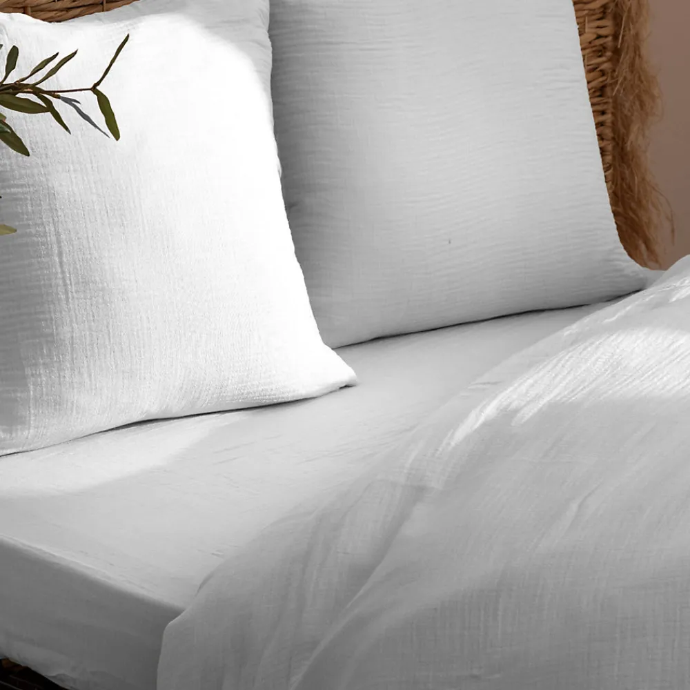 Drap housse Flora gaze de coton blanc 140x190cm - Atmosphera>Atmosphera Créateur D'Intérieur Hot