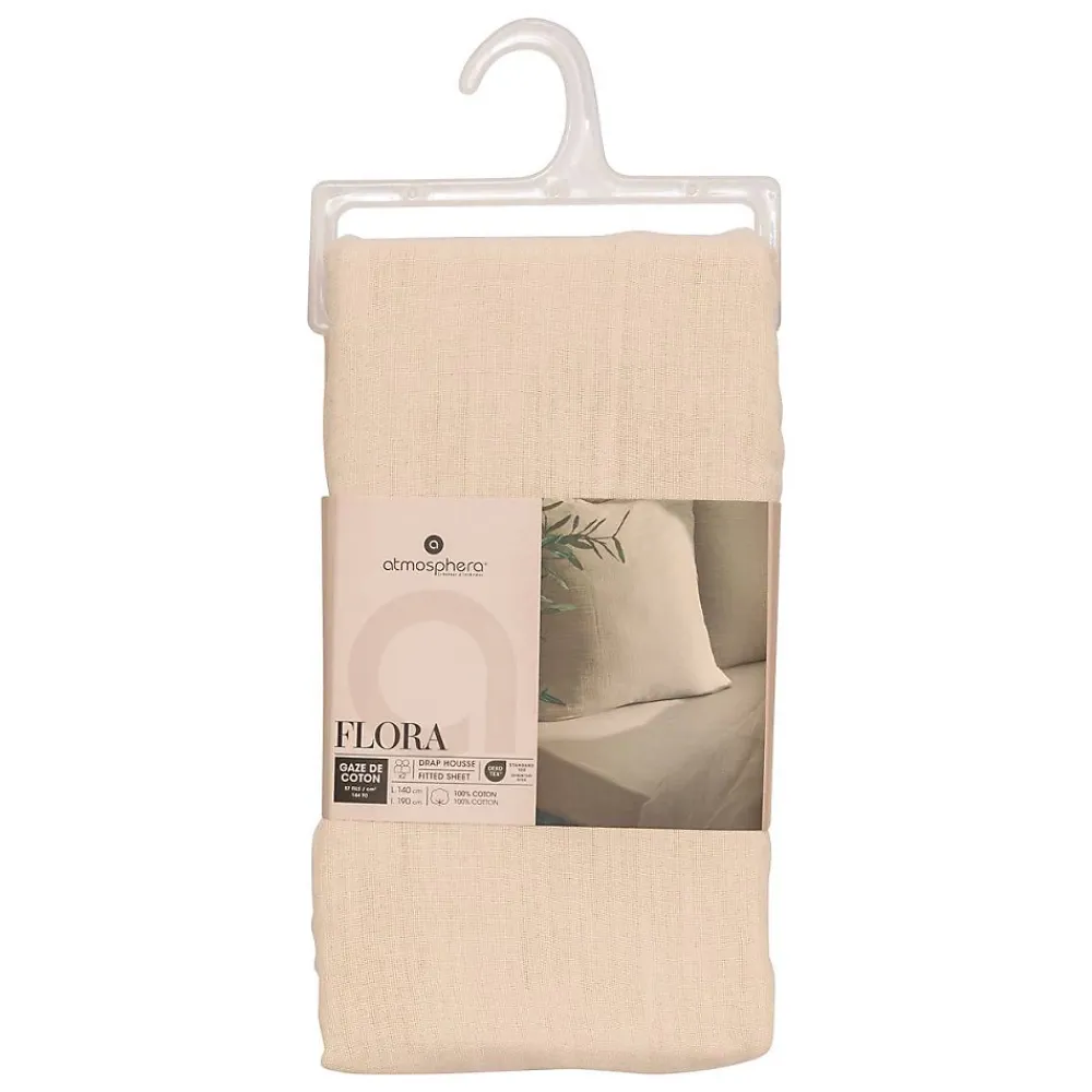 Atmosphera Créateur D'Intérieur Drap housse Flora gaze de coton lin 140x190cm - Atmosphera* Boutis, Couvre-Lit, Édredon