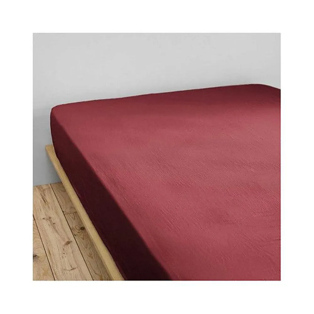 L'Effet Papillon Drap housse "Gaïa" toutes dimensions "Gaze de Coton" - Gaïa Lie de Vin - 160 x 200 cm bonnet de 30 cm* Drap Housse|Drap Housse