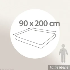 Drap housse imprimé 90x200 cm bonnet 30 cm satin de coton ENZO bleu><noscript><img width=