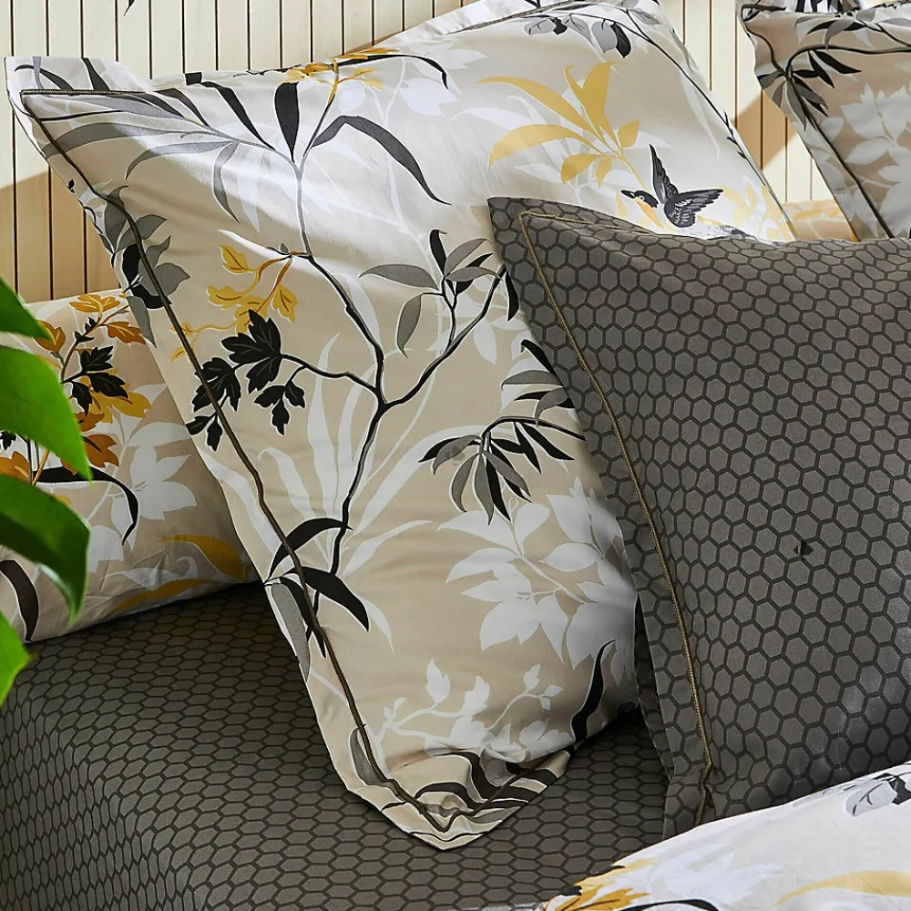 Drap housse imprimé 200x200 cm percale de coton ASIA gris Anthracite Bonnet 40 cm>Linnea Discount