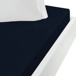Drap housse jersey coton peigné extensible bonnet 30 cm Bleu Nuit 140x190 cm MANHATTAN>Sensei Maison Discount
