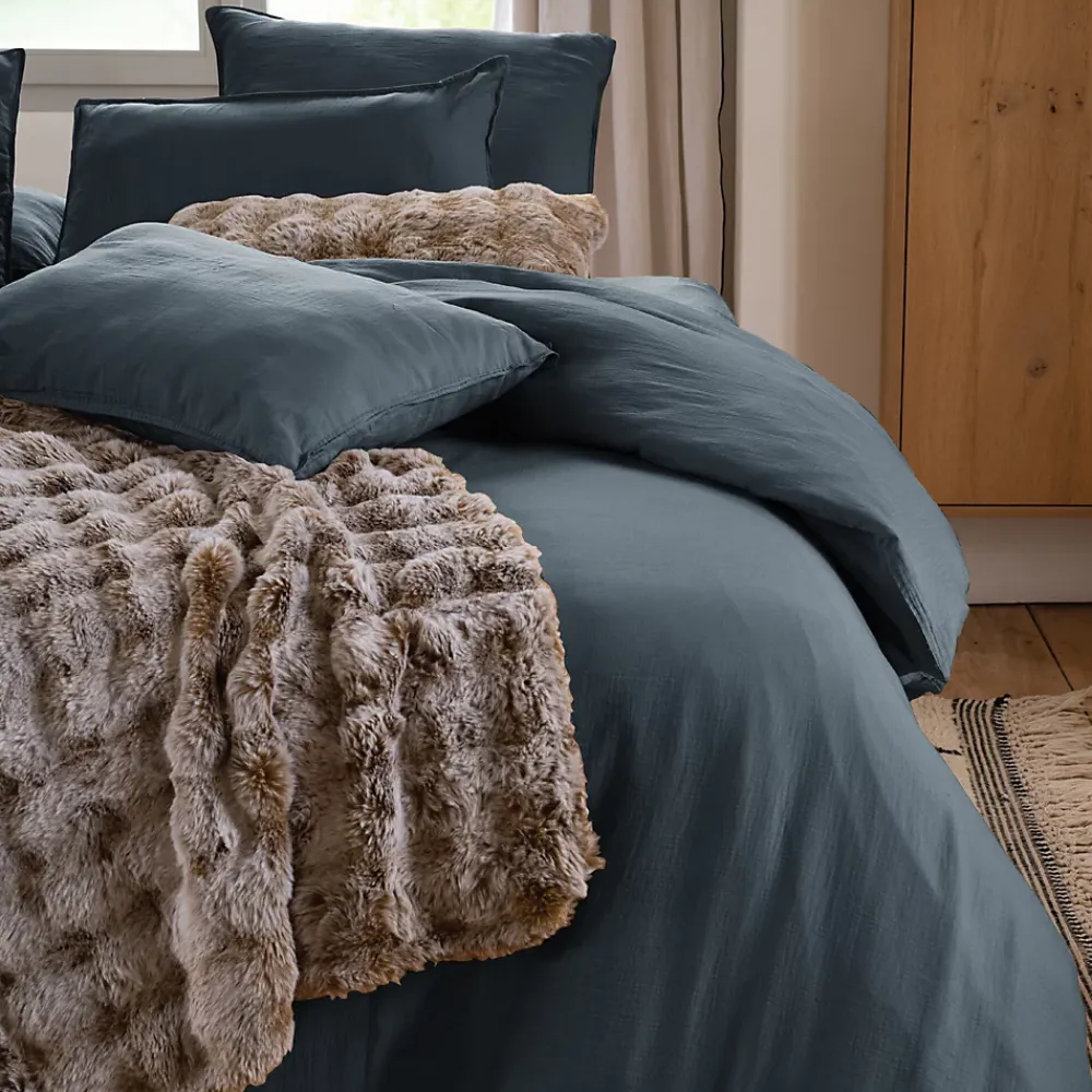 Linnea Drap housse MILOS mousseline de coton 140x200 cm bonnet 30 cm uni noir granit* Drap Housse|Drap Housse