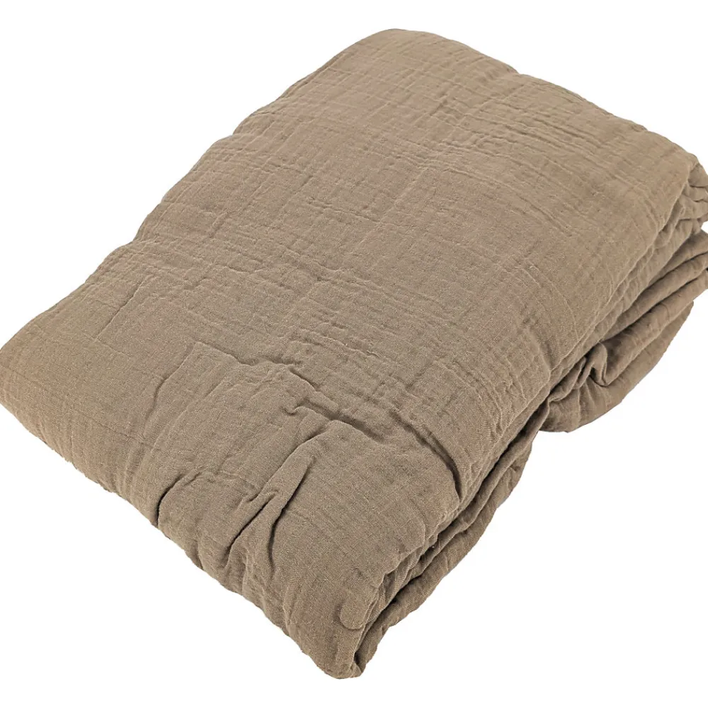 Drap housse MILOS mousseline de coton 140x200 cm bonnet 30 cm uni marron camel>Linnea