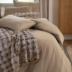 Drap housse MILOS mousseline de coton 140x200 cm bonnet 30 cm uni marron camel>Linnea