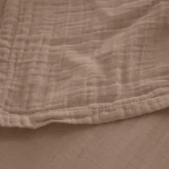 Drap housse MILOS mousseline de coton 140x200 cm bonnet 30 cm uni marron camel><noscript><img width=