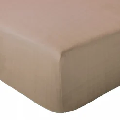 Drap housse MILOS mousseline de coton 140x200 cm bonnet 30 cm uni marron camel><noscript><img width=