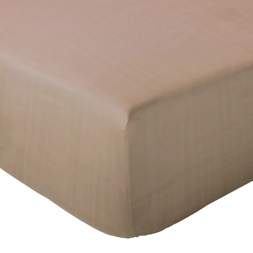 Drap housse MILOS mousseline de coton 140x200 cm bonnet 30 cm uni marron camel>Linnea