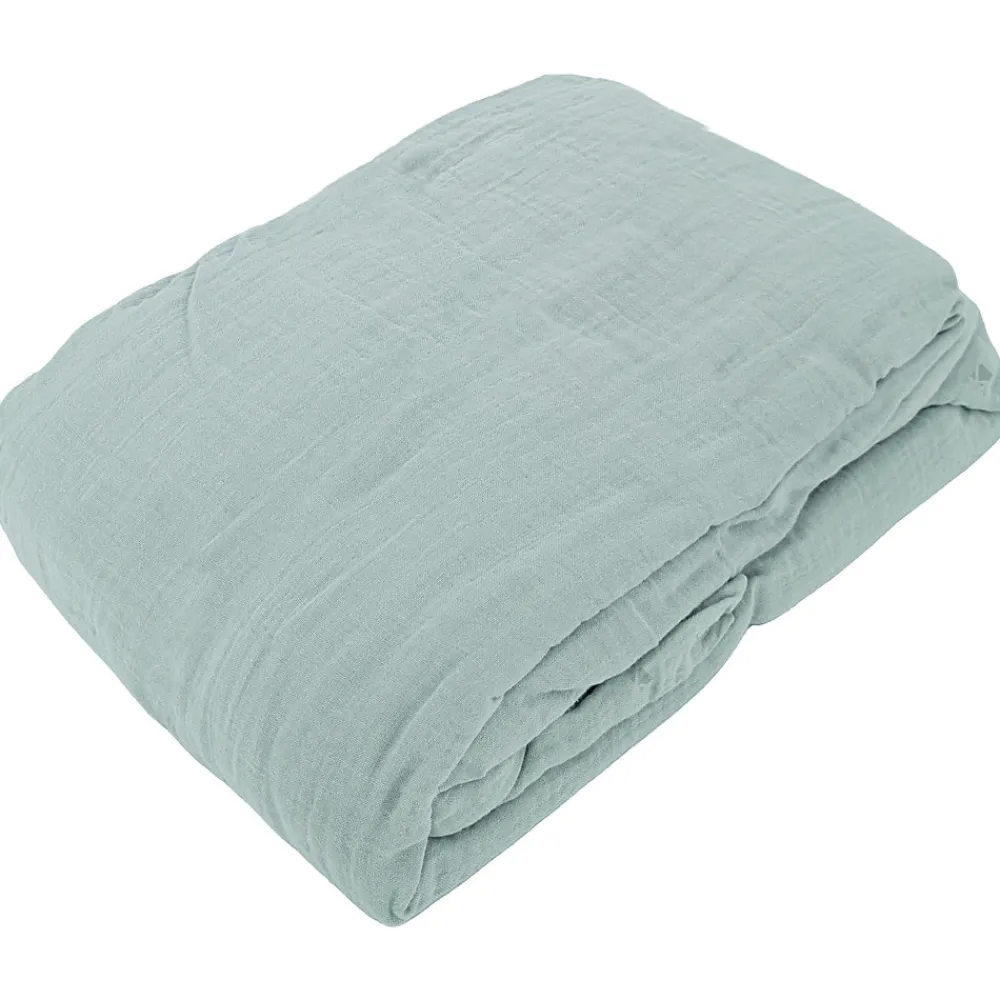 Drap housse MILOS mousseline de coton 140x200 cm bonnet 30 cm uni vert lichen>Linnea Best