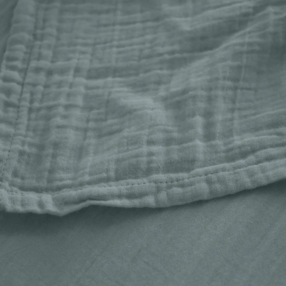 Drap housse MILOS mousseline de coton 140x200 cm bonnet 30 cm uni vert lichen>Linnea Best