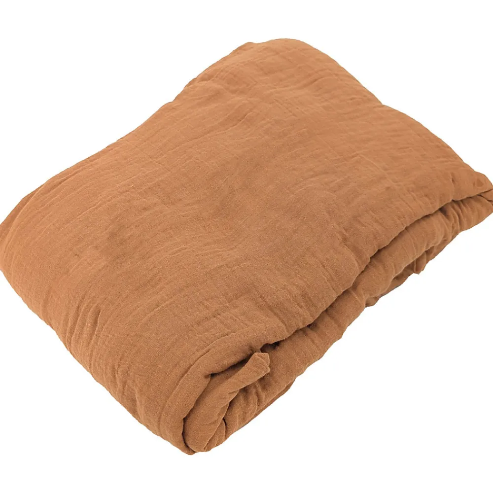 Drap housse MILOS mousseline de coton 140x200 cm bonnet 30 cm uni marron terre cuite>Linnea Sale