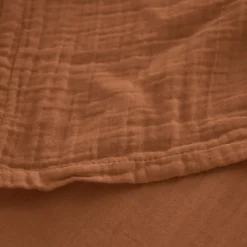 Drap housse MILOS mousseline de coton 140x200 cm bonnet 30 cm uni marron terre cuite><noscript><img width=