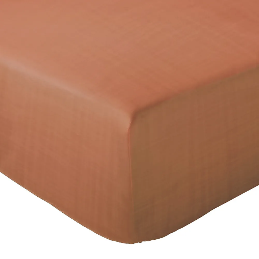 Drap housse MILOS mousseline de coton 140x200 cm bonnet 30 cm uni marron terre cuite>Linnea Sale
