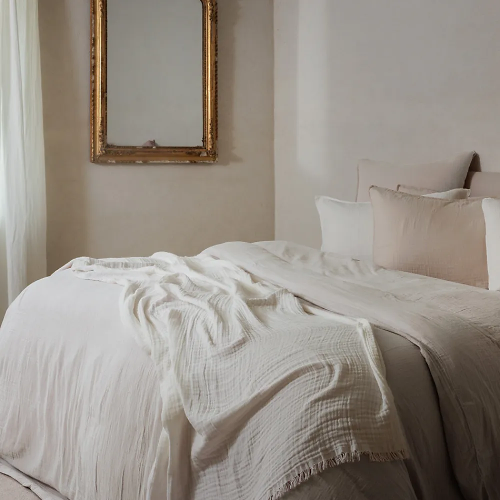 Drap housse MILOS mousseline de coton 160x200 cm bonnet 30 cm uni beige ficelle>Linnea Online
