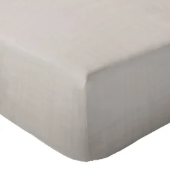 Drap housse MILOS mousseline de coton 160x200 cm bonnet 30 cm uni beige ficelle><noscript><img width=