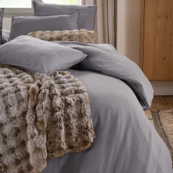 Drap housse MILOS mousseline de coton 180x200 cm bonnet 30 cm uni gris cendre>Linnea New