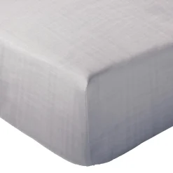 Drap housse MILOS mousseline de coton 180x200 cm bonnet 30 cm uni gris cendre><noscript><img width=