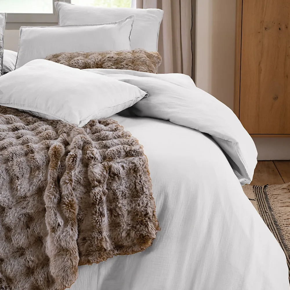 Drap housse MILOS mousseline de coton 140x200 cm bonnet 30 cm uni blanc neige>Linnea